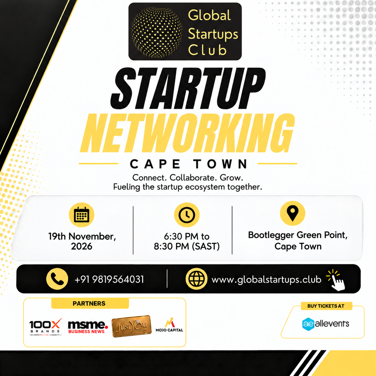 Cape Town Startup Networking square flyer for Thursday, 19 November 2026